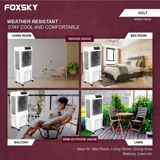 Foxsky Volt 85 L Desert Air Cooler with Honeycomb Cooling Pads, 100% Copper Motor