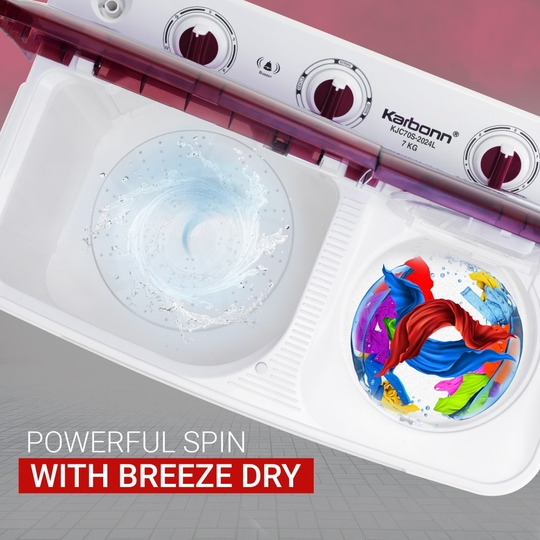 Karbonn 7 Kg Semi Automatic Top Load Washing Machine, White/Red, KJC70S-2024L