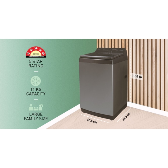 Panasonic 11 kg Fully Automatic Front Loading Washing Machine, NAF110VD1BB, Black Silver