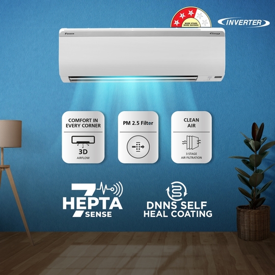 Daikin 1 Ton 3 Star ATKL35U Inverter Split AC (3D Airflow, 100 percent Copper, Hepta Sense, Triple Display, White, 2023