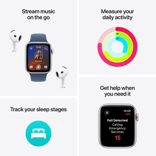 Apple Watch SE GPS 44 mm Midnight Aluminium Case with Midnight Sport Band - M/L