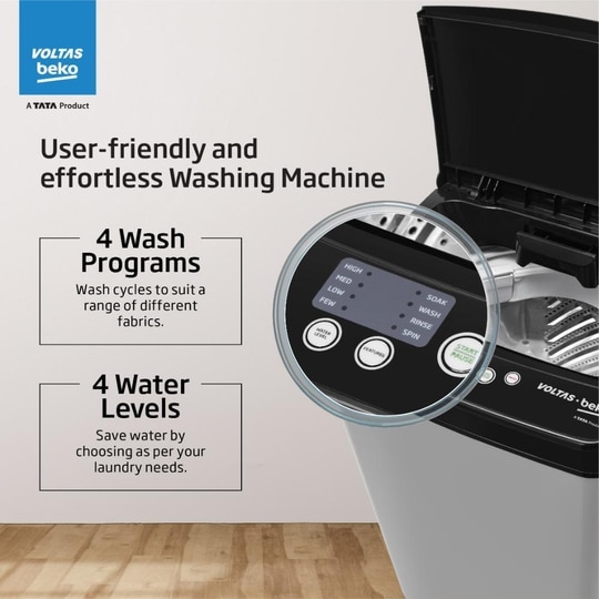 Voltas Beko 6.5 kg Top Load, 700 RPM, Double Water Fall, 4 Wash Program, Wing Pulsator, Lint Filter, Grey, 5 Star (WTL6504UEA)