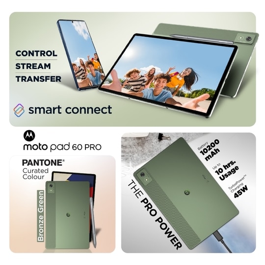 Motorola Pad 60 Pro 32.25 cm (12.7 Inch) Wi-Fi Tablet with Pen, 8 GB RAM, 128 GB ROM, with Gaming MediaTek Dimensity 8300 (PANTONE Bronze Green), ZAG20000IN