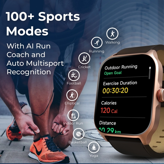Titan Zeal Premium Metal Smartwatch with 4.69 cm (1.85 inch) AMOLED Display, BT Calling, AI Coach, 100+ Sports Modes, Voice Assistant & IP68 Water Resistance, Rose Gold & Brown Leather