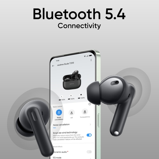 realme Buds T310 TWS Bluetooth Earbuds with 12.4 mm Dynamic Bass Driver, 40 Hrs Total Playback, Fast Charge (10 min Charge for 5 hrs Playback), Vibrant Black