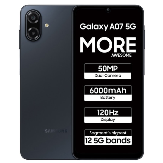 Samsung Galaxy A07 5G 128 GB, 6 GB RAM, Black, Mobile Phone