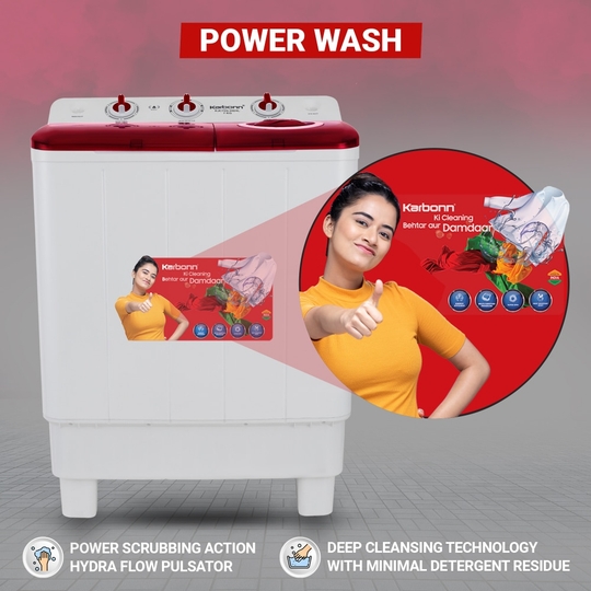 Karbonn 7 Kg Semi Automatic Top Load Washing Machine, White/Red, KJC70S-2024L