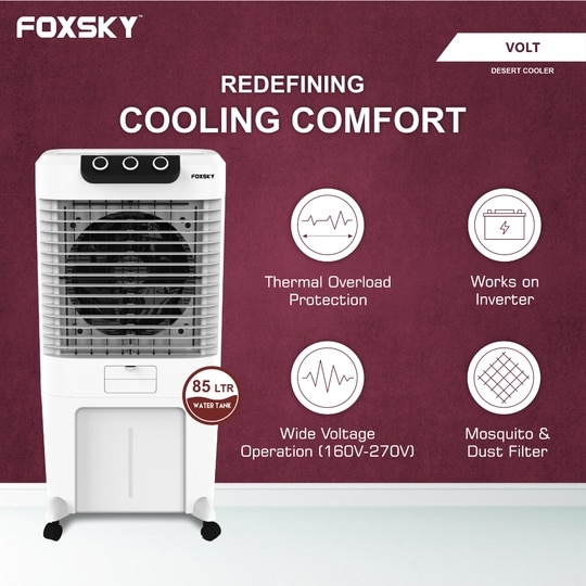 Foxsky Volt 85 L Desert Air Cooler with Honeycomb Cooling Pads, 100% Copper Motor