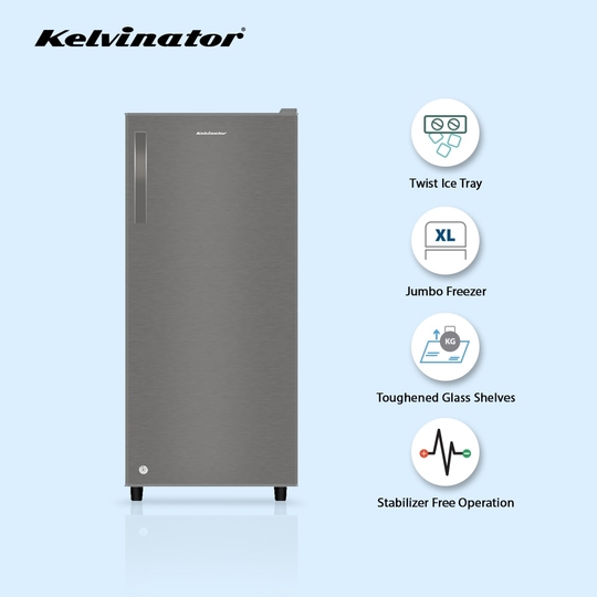 Kelvinator 190 litres 2 Star Single Door Refrigerator Refrigerator, Hairline Silver KRD-A210HSP