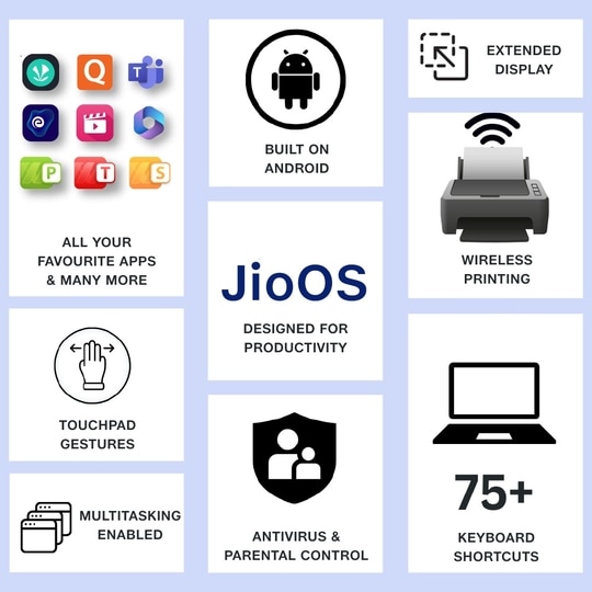 JioBook 11 with Lifetime Office/Android 4G Laptop Mediatek 8788 (JioOS)/Octa-core/4GB RAM/64 eMMC Storage/Thin and Light Laptop (11.6 inch, 990 grams)/Dual band WiFi + SIM/Blue