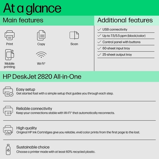 HP DeskJet 2820 Wireless Color All-in-One Printer