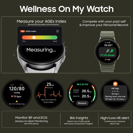 Samsung Galaxy Watch 7 44 mm Bluetooth + LTE Smart Watch, 3nm Processor, Dual GPS, Sapphire Glass & Armour Aluminum, 5ATM & IP68, HR, SpO2, BP & ECG Monitor, Silver, SM-L315FZSAINS