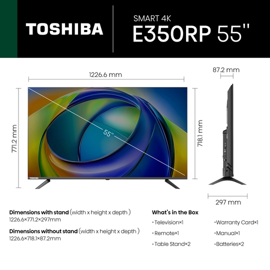 Toshiba 139.7 cm (55 Inch) 4K UHD TV, 55E350RP