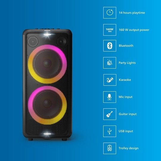 Philips TAX5206 2 Channel Bluetooth party speaker with Karaoke Effects, Black
