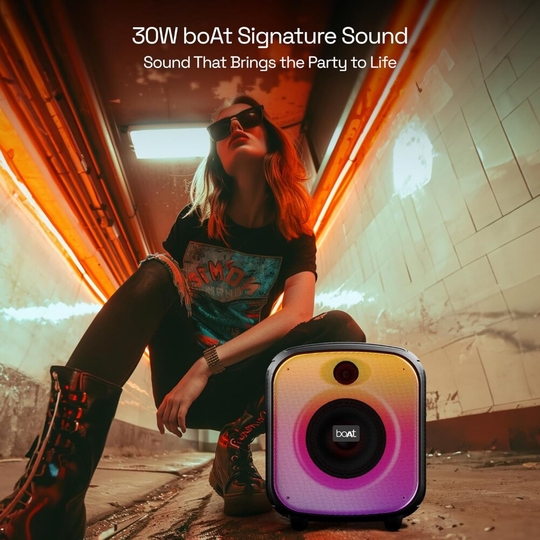 boAt PartyPal 63 Pro Bluetooth Speaker with 30 W Signature Sound, Karaoke with Mic, Customizable RGB LEDs, Wireless Mic, Upto 8 hrs Playback, BT v5.3, TWS Mode, Bass Boost, AUX & Port (Midnight Black)