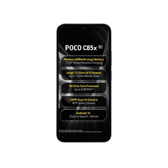 POCO C85x 5G 128 GB, 4 GB RAM, Black, Mobile Phone