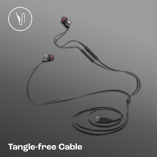 JBL Tune 310 Wired in-Ear Type C Headphones, Hi-Res Audio with Digital-to-Analog Converter, 3-Button EQ Preset Remote with Microphone, Tangle-Free Flat Cable, Compatible with USB-C Devices, Black
