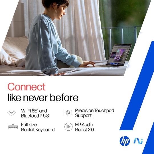 HP OmniBook 5 NGAI 14-he0015QU Standard Laptop (Snapdragon X X1-26-100/16 GB /1 TB SSD/Qualcomm Adreno GPU/Windows 11 Home/MS Office Home 2024 + 1 year M365 Basic/Full HD), 35.6 cm - 14 inch, Glacier Silver Aluminum