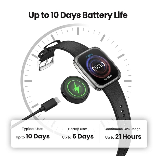 Amazfit Active 2 Square, 2000 Nits Bright AMOLED Display, Built in GPS, 10 Day Battery, for Android & iPhone, Accurate Readings, BT Call, Sleep Monitor, 5ATM Water Resistant, Black Leather