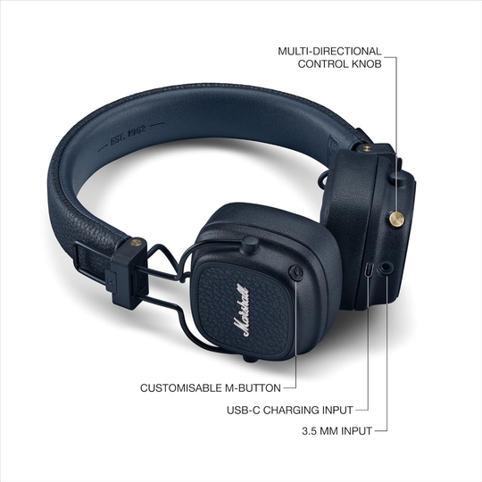 Marshall Major V On Ear Bluetooth Headphone, Midnight Blue