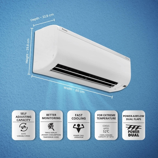 Daikin 1 Ton 3 Star ATKL35U Inverter Split AC (3D Airflow, 100 percent Copper, Hepta Sense, Triple Display, White, 2023
