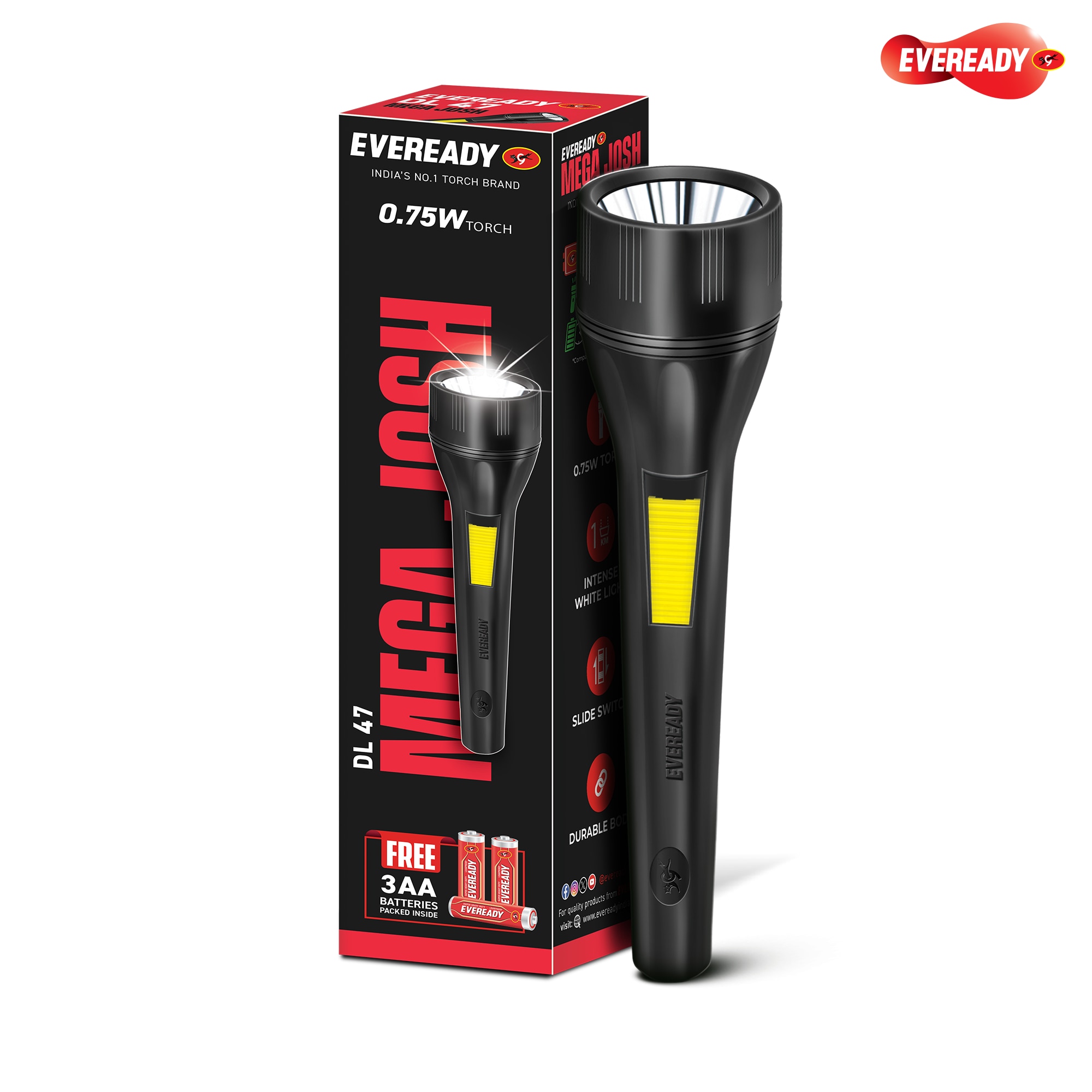 Price History of EVEREADY SEARCHLITE DL95, Rechargeable 4W Torch Cum 4W Emergency Sidelight, Type-C USB Fast Charging, Glow-in-THE-Dark Strip, Overcharge & Deep Discha from Amazon 63_68287191