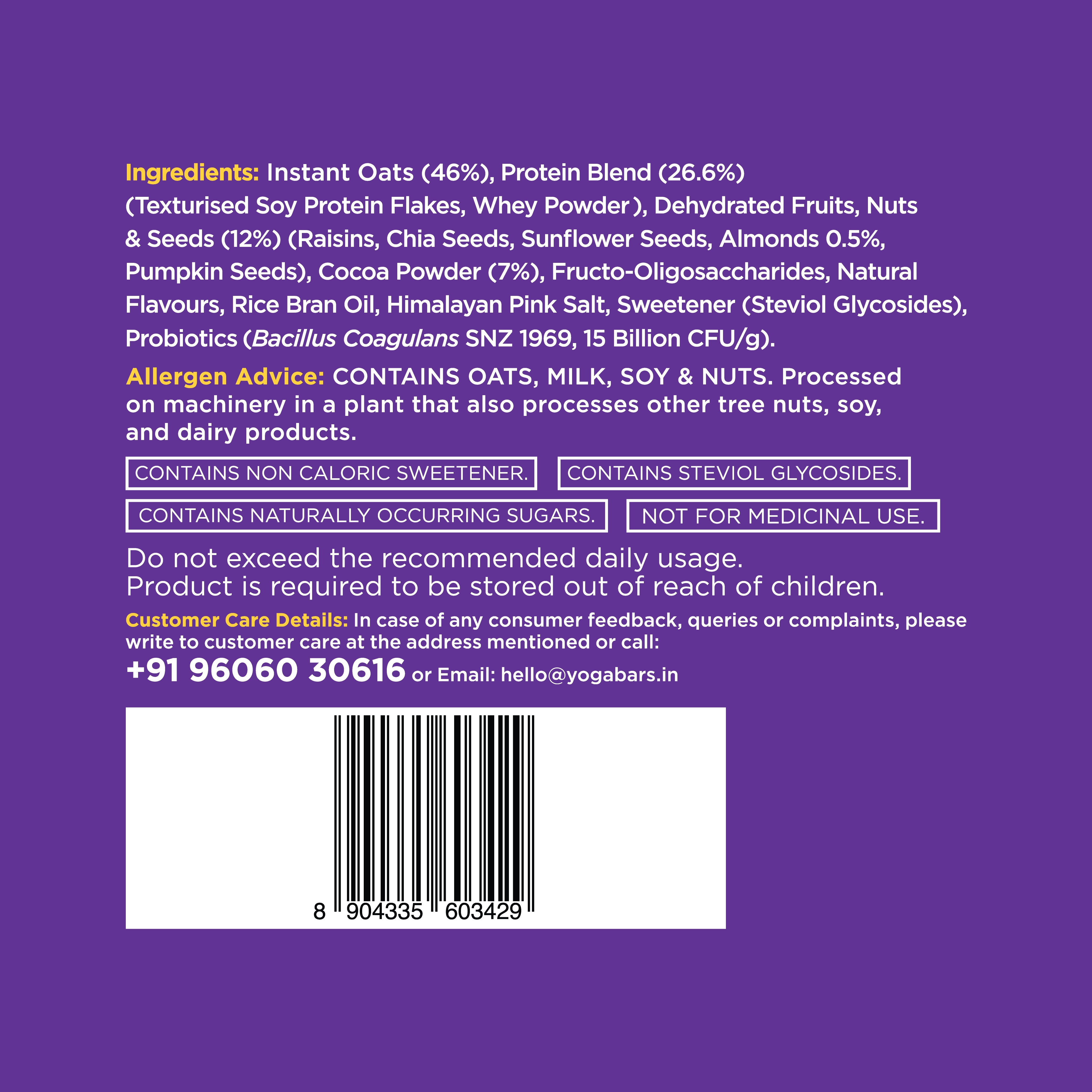 Yogabar High Protein Oats 26g 1kg Dark Chocolate Breakfast Cereal - Image 8