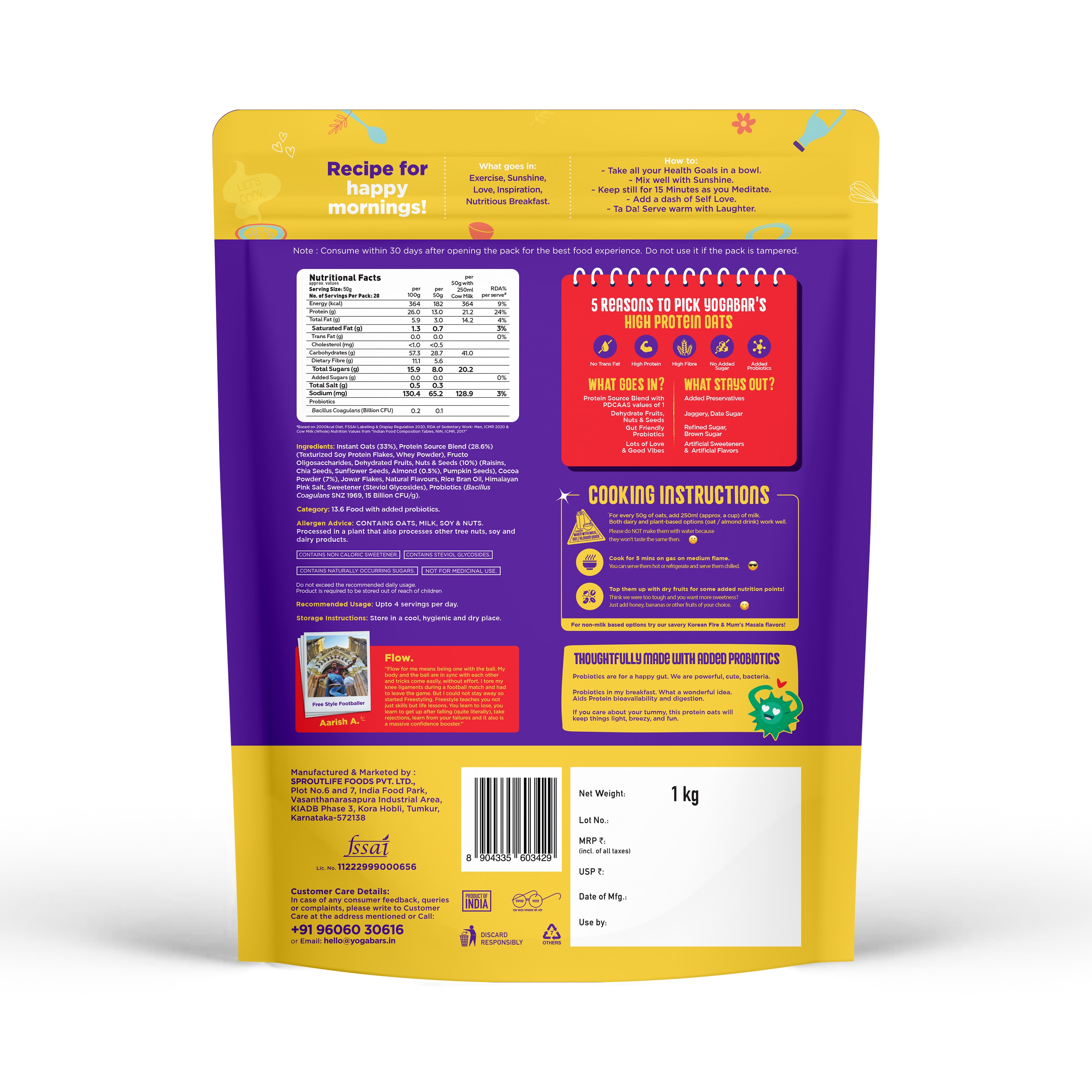 Yogabar High Protein Oats 26g 1kg Dark Chocolate Breakfast Cereal - Image 2