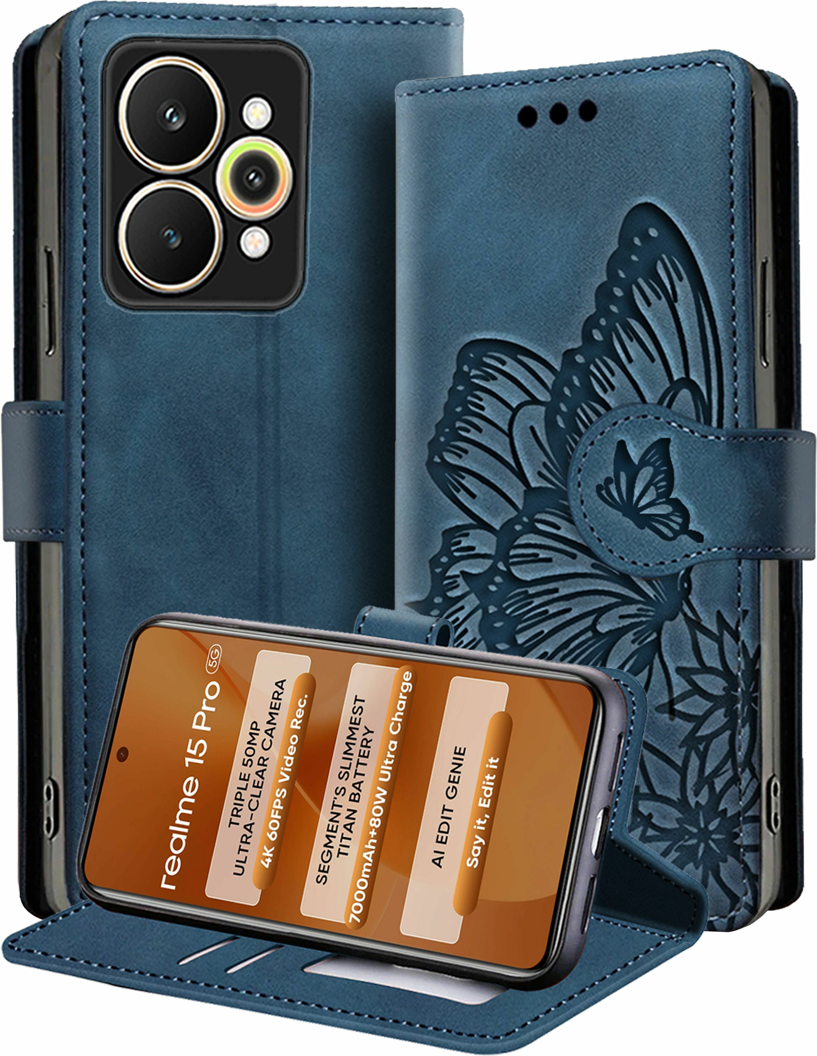 Mobishield Faux Leather Flip Cover for Realme 15 Pro 5G, Blue 1 U - Image 1