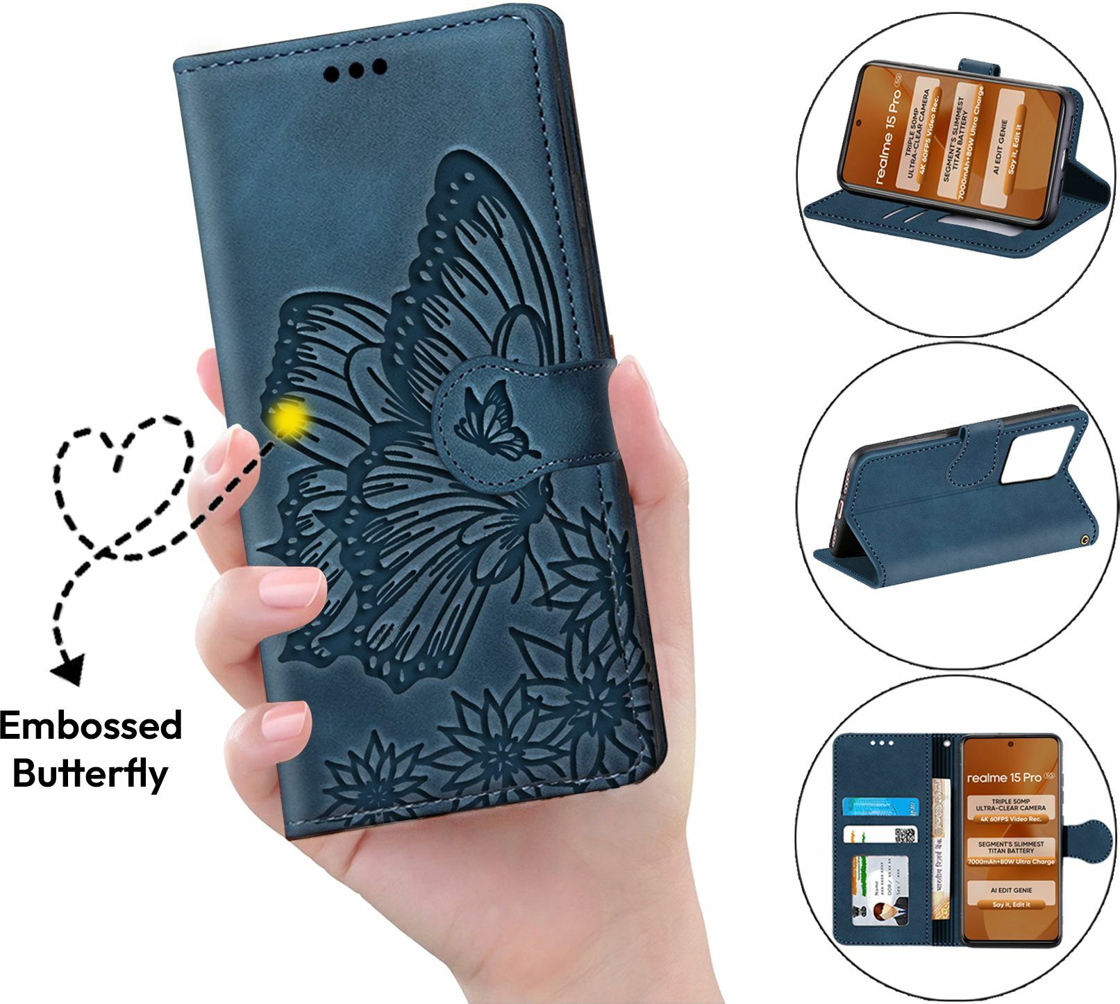 Mobishield Faux Leather Flip Cover for Realme 15 Pro 5G, Blue 1 U - Image 4