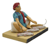 pujaNpujari Golu Dolls Fish Seller Kolu Bommalu / Bommai for Dussera / Navaratri Decorative Showpiece - 10 cm (Clay, Multicolor)