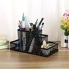 Fixily Mesh Pen Holder | 4 Compartment Metal Pencil Case | Desk Organizer Stand | Office, Home & School Use | Storage Rack (Black)
