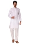 Preen Men White Solid Cotton Blend Kurta and Pyjama Set