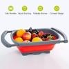 PRIME PICK Collapsible Colander with Extendable Handles & Silicone Scrub|Over The Sink Vegetable/Fruit Colander Strainer|Heat-Resistant Silicone|Stackable,Space-Saving Design|Pasta,Vegetables(Red)