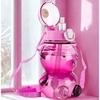 NATUREBUD Kids Teddy Shape Water Bottle With Strap Leakproof Portable Drinking Bottle Cute Bear Design Reusable Plastic Water Bottle For School Travel Outdoor Use Dark Pink