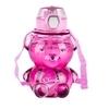 NATUREBUD Kids Teddy Shape Water Bottle With Strap Leakproof Portable Drinking Bottle Cute Bear Design Reusable Plastic Water Bottle For School Travel Outdoor Use Dark Pink