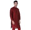 Sadree Men Silk Blend Self Designe Funcation and Festival wear Attractive Button Looks Solid Colour with insert Pockets Knee Length Maroon Kurta