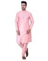 Sadree Men's Silk Blend, Knee Length, Full Sleeve, Mandarin Collor, Regular Fit, Casual wear Ethnic Style Kurta Churidar Pyjama Set | Colour -  PINK | | Size - 42