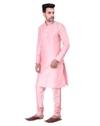 Sadree Men's Silk Blend, Knee Length, Full Sleeve, Mandarin Collor, Regular Fit, Casual wear Ethnic Style Kurta Churidar Pyjama Set | Colour -  PINK | | Size - 42