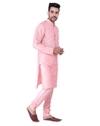 Sadree Men's Silk Blend, Knee Length, Full Sleeve, Mandarin Collor, Regular Fit, Casual wear Ethnic Style Kurta Churidar Pyjama Set | Colour -  PINK | | Size - 42