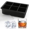 KitchenFest 6 Cavity Square Flexible Silicone 2" Large Size Ice Cube Tray with Cover. 1 Pcs.