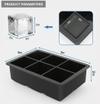 KitchenFest 6 Cavity Square Flexible Silicone 2" Large Size Ice Cube Tray with Cover. 1 Pcs.