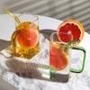 RAMAFORTALEZA 2 Pcs Premium Glass Drinking Mug with Reusable Straw, Square Transparent Juice Cup, Coffee Tea Water Beverage Glass Tumbler
