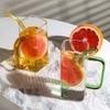 RAMAFORTALEZA 2 Pcs Premium Glass Drinking Mug with Reusable Straw, Square Transparent Juice Cup, Coffee Tea Water Beverage Glass Tumbler