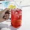 RAMAFORTALEZA 2 Pcs Premium Glass Drinking Mug with Reusable Straw, Square Transparent Juice Cup, Coffee Tea Water Beverage Glass Tumbler