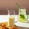 RAMAFORTALEZA 2 Pcs Premium Glass Drinking Mug with Reusable Straw, Square Transparent Juice Cup, Coffee Tea Water Beverage Glass Tumbler