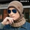 AYSHPAVI Premium Thermal Winter Beanie and Neck Warmer Set for Men Stylish Knitted Outdoor Accessory Pack of 3