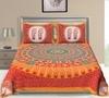UniqChoice Orange Cotton Jaipuri Double Bedsheet with 2 Pillow Cover 215 x 240 cm (3_ Orange_ 89)