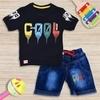 WORTON FASHION Fancy Kids Pure Cotton T-Shirt And Denim Jeans Shorts Set (6-7 years, Navy Blue)