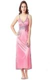 FlyNery Women's Nightgown Nighty 2 Piece Set of Sleepwear and Nightwear Nightdress Satin Nighty Solid Maxi Length Nighty with Robe (X-Large, Pink)